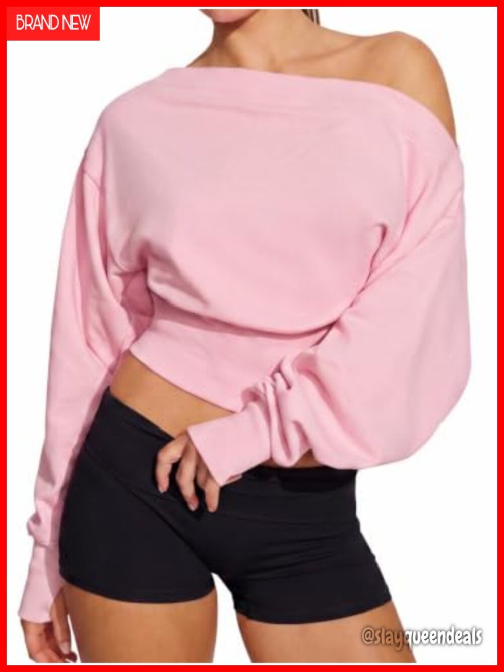 Off Shoulder Oversized Crop Sweatshirt with Thumb Hole Cuffs